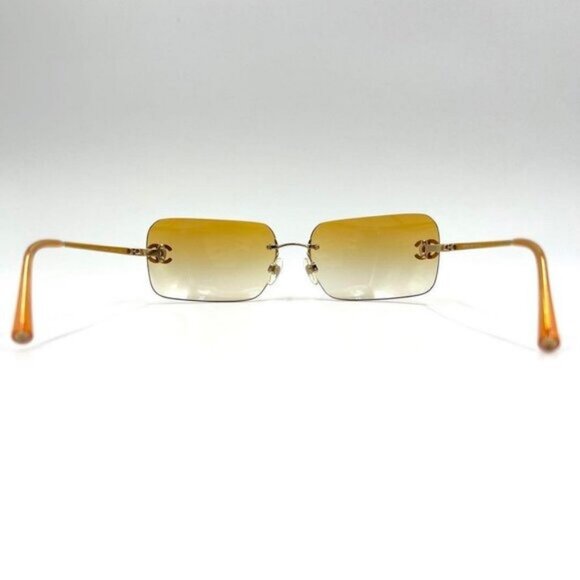 💛 RARE Chanel Vintage Sunglasses Rhinestone CC Logo Rimless Gradient Gold Tint - Picture 7 of 14